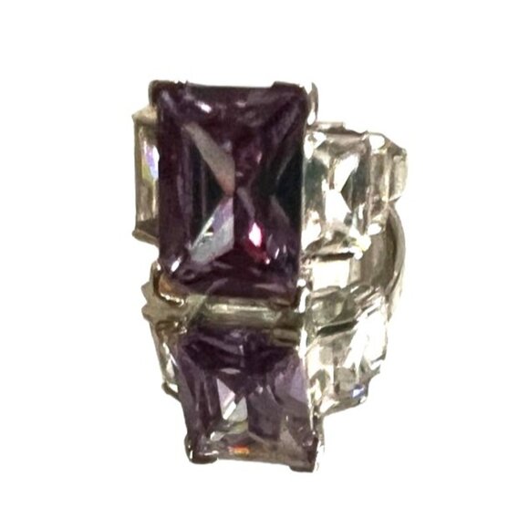 Light Purple and Diamond Baguette Ring Cubic Zirconia Sz 7 Womens Silver Band an - Picture 16 of 16